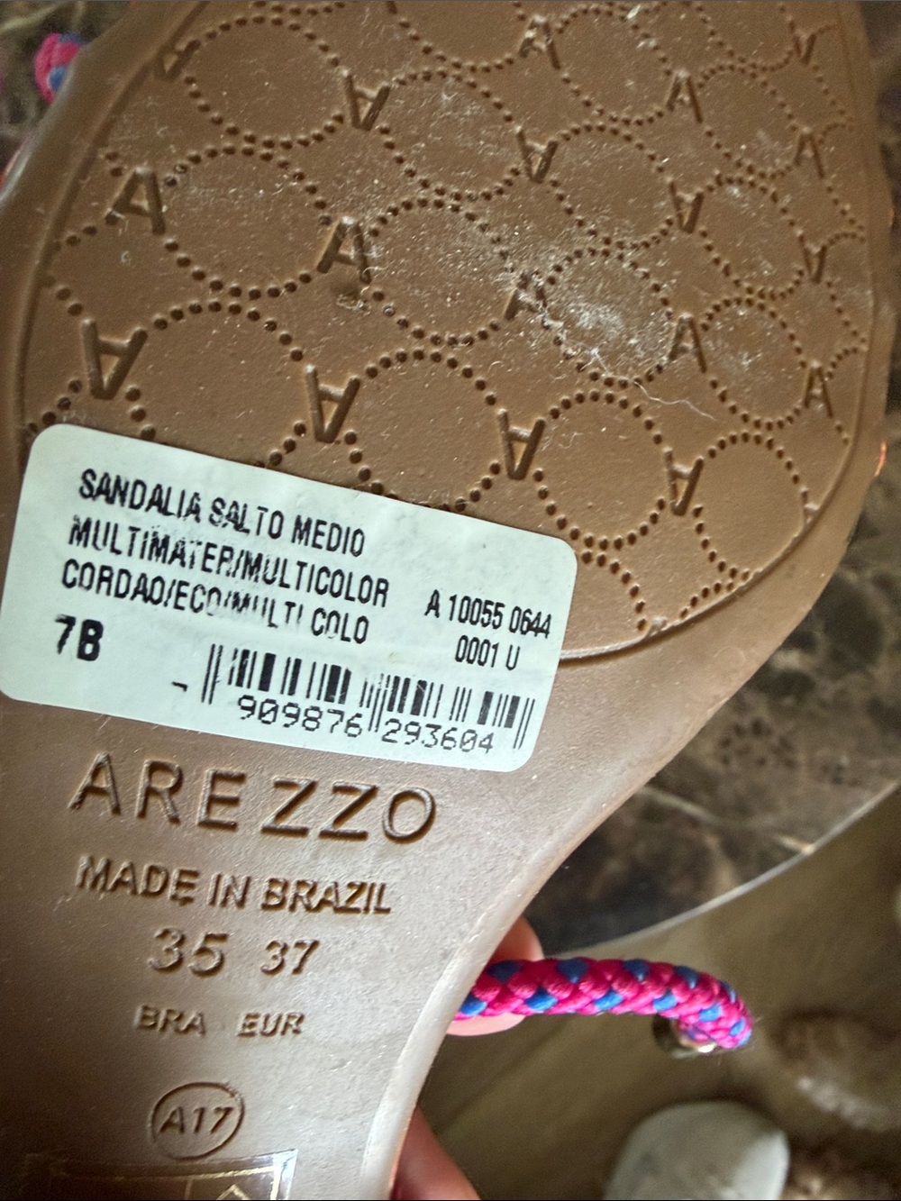 Arezzo Orange Leather Heeled Sandals with Pink & Purple Rope Ties - Picture 6 of 6